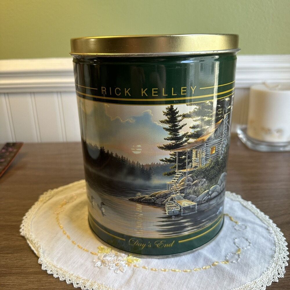 Collectable Metal Tin Day’s End Tin Rick Kelley 7 1/4” x 5 3/4” Cylindrical